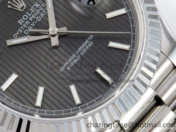 MiroTime 0418 SportInspired DayDate 40 SS JDF 904L Steel Gray Textured Stick Dial on President Bracelet VR3255 V3 (Gain Weight) 1437